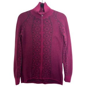 Smartwool Dacono Size Medium Ski Full Zip Sweater Women Berry Red Wool Blend